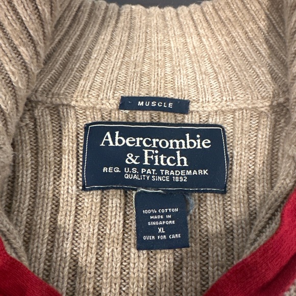 Abercrombie & Fitch Men’s XL Ribbed Cotton Quarter Zip Sweater Tan 🤎🧵 - Picture 3 of 6